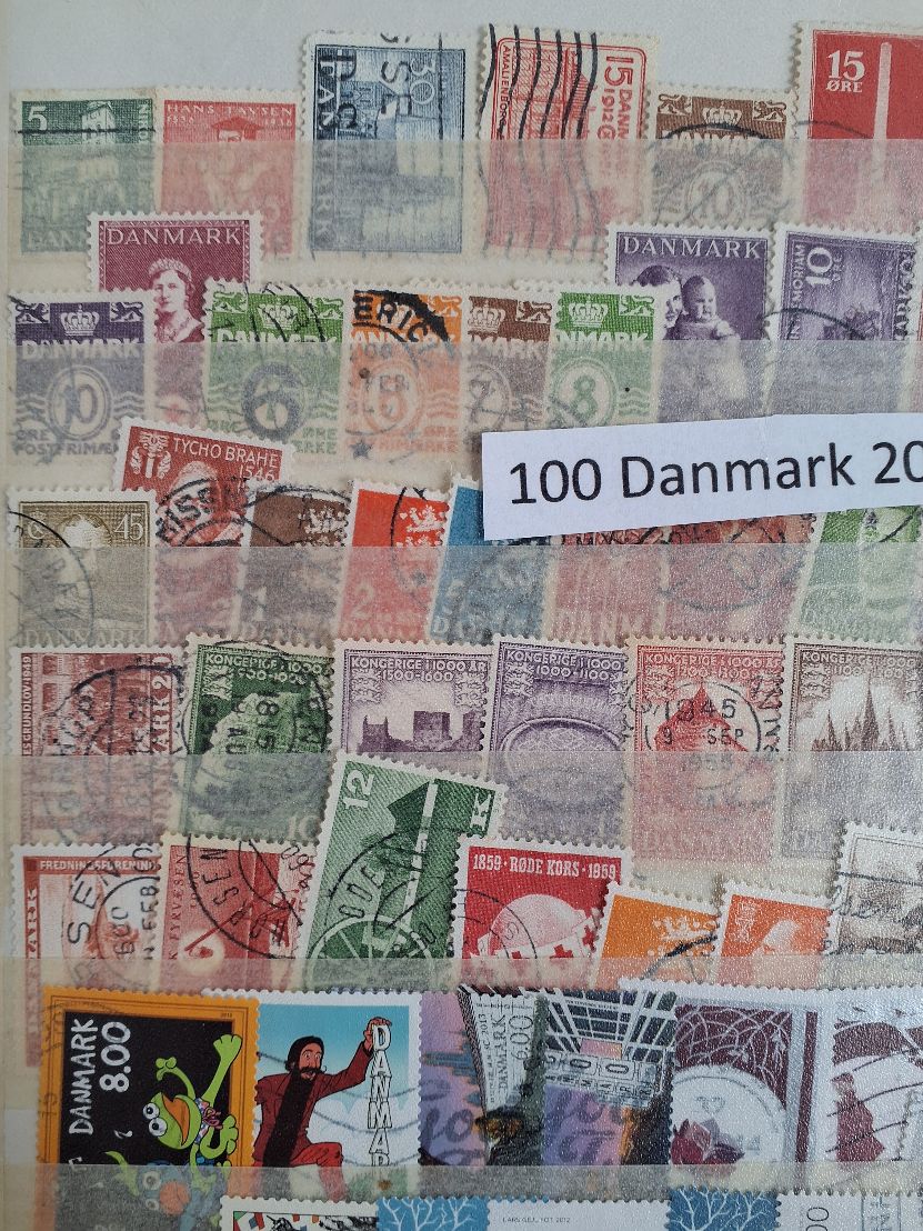 100 frimærker Danmark